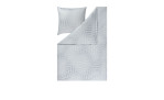 Hellgraue Mako-Jersey-Bettwäsche Theo 155x220 cm mit Kissenbezug 80x80 cm auf weißem Grund.