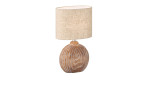 Tischleuchte Tobse 39 cm holzfarben mit hellem Lampenschirm.