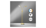 Fischer-Honsel LED-Stehleuchte Tallri 135 cm in Gold mit Touchsteuerung & Leuchtmittel auf grauem Hintergrund.