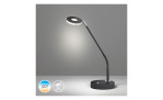 Die Fischer-Honsel Tischleuchte Dent ist eine moderne LED-Tischleuchte aus schwarzem Metall mit Touch-Steuerung und verstellbarem Arm.