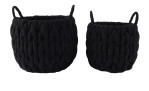 Zwei Kleiner Korb Dunkelgrau (Grobstrick, Synthetikfaser, Ø21cm) Körbe mit Henkeln auf weißem Grund.