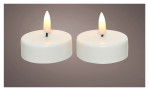 Zwei leuchtende LED-Teelicht-Set 5,5 cm (2 tlg.) Kerzen auf neutralem Hintergrund.