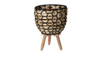 Blumentopf 20,5 cm: Geflochtener Blumentopf mit schwarzen Akzenten auf drei Holzbeinen für eine stilvolle Dekoration.