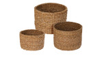 Drei runde Körbe Korb 35 x 25 cm in Natur Braun aus Naturfasern sind auf weißem Hintergrund abgebildet.