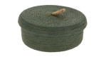 Runder, grüner Korb 22 x 8 cm mit Deckel und kurzem Seilgriff - ideal als Dekoration oder stilvolles Accessoire.