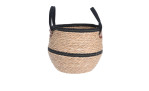 Korb mit Griff 37 x 29 cm in Braun mit Schwarz, aus Stroh, auf weißem Hintergrund abgebildet.