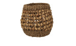 Der Korb 26 x 23 cm ist ein runder, nach oben offener Korb aus grobem, naturbraunem Seegras mit offenem Flechtmuster.