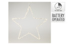 Ein leuchtender LED Stern 50 cm, sternförmig mit Timer und Batterieetiketten, dargestellt auf weißem Hintergrund.