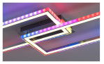 Die Leuchten Direkt LED-Deckenleuchte Felix 60 zeichnet sich durch moderne Multicolor-Rahmen und silberfarbene Metall-Akzente aus.