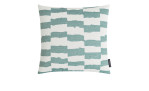 Kissenhülle Morten 45 x 45 cm: Weißes rechteckiges Kissen mit blauem Zickzack und beigem Bezug aus Synthetikfaser Jaquard.