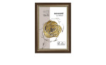 Bilderrahmen Ascot 10 x 15 cm mit einem braunen Holzbilderrrahmen mit einer goldenen Absetzung und transpartem Glas.