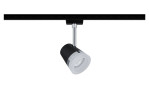 Schwarzer und silberner Spot URail 18 cm, zylindrischer und verstellbarer Strahler für die Deckenschienenmontage.