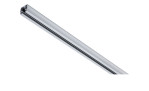 Schiene URail 50 cm, silberfarbenes LED-Linearlicht aus Metall, mit Leuchtmittel, schräg auf weißem Hintergrund gezeigt.