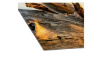 Glasbild Drop on Wood 50 x 50 cm, Glaskugel am Strand, Detailfoto von der Ecke des Bildes