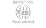 Graues SOFTCELL® COOL Symbol mit Pfeilen zeigt Kühlung an; ideal für Paradies Sommerbettdecke Cool Bio Comfort 155x220 cm.