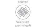 Gewebtes Stoffsymbol, Text "GEWEBE", samtig-geschliffene Ganzjahresbettdecke Nima Bio von Paradies, Textilfaserfüllung.