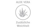 Graues Aloe-Vera-Pflanzen-Symbol mit Aloe Vera oben und Paradies Winterbettdecke Nima Bio 135 x 200 cm unten in Deutsch.