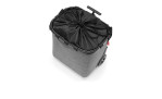 Der Reisenthel Einkaufstrolly Carrycruiser ist ein grauer Wäschekorb mit Rädern, schwarzer Kordel, Griff und Polyester.