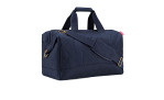 Reisenthel Reisetasche Allrounder L in Rhombus Midnight Gold 3D-Design mit Riemen und Griffen, auf weißem Hintergrund.