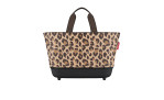 Reisenthel Einkaufskorb Shoppingbasket, Leopardenmuster, schwarzer Boden, Rollen, aus recyceltem Polyestergewebe.