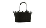 Der Reisenthel Einkaufskorb Carrybag XS: schwarzes Polyester, Alurahmen, gebogener Griff, isoliert auf Weiß.