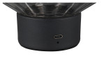 Nahaufnahme der Akku-Tischleuchte Lord 19,5 cm Sockel mit rundem Loch und Micro-USB-Ladeanschluss.