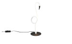 Die LED-Tischleuchte Ingo 35 cm ist eine moderne Schreibtischleuchte in Flamingoform in Weiß mit Metallelementen und einem schwarzen Sockel.
