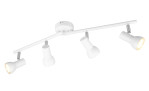 Strahler Cantar 60,5 cm: Weiße 4-Birnen-Metall-Deckenschienenleuchte mit verstellbaren Lampen auf einem runden Sockel.