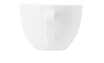 Bowl Modern Life 12 cm aus weißem Porzellan. Ansicht von der Seite mit Henkel vorn.