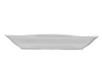 Kuchenplatte Rondo/Liane aus weißem Porzellan. Ansicht von der kurzen Seite.