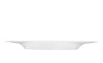 Speiseteller Rondo/Liane 27,1 cm aus weißem Porzellan. Ansicht von der Seite.