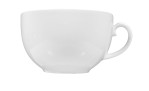 Milchkaffeetasse Rondo/Liane 350 ml aus weißem Porzellan. Ansicht von der Seite.