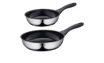 Küchenprofi Bratpfannen-Set Roma 2-tlg. mit schwarzen Griffen, einem kleinen und einem großen, auf weißem Hintergrund.