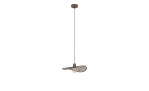 Hängeleuchte Swaby 110 cm: Moderne Bronze-Pendelleuchte mit blattförmigem Metallschirm und freiliegender Glühbirne, 40 cm breit.