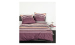 Biber Bettwäsche 155 x 220 cm Traubennektar mit lila, lila, beigen Streifen und passenden Kissen.