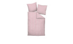Mako-Satin-Bettwäsche Modernclassic 155 x 220 cm, rosa/weiß gestreift, mit 2 Kissenbezügen auf weißem Hintergrund.