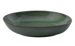 Die Schale Lave vert von Villeroy & Boch ist eine flache, runde Schale aus Steingut in Dunkelgrün mit glänzender Oberfläche.