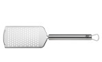 WMF Küchenreibe Profi Plus: silberfarben, Edelstahl, langer Griff, Loch zum Aufhängen.