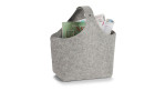 Aufbewahrungskorb 32 x 18 x 43 cm, grau Filz, mit Griff, für Zeitschriften und Zeitungen, auf weißem Hintergrund.