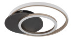 Globo LED-Deckenleuchte Julio 38 cm: Zwei sich kreuzende LED-Ringe, Champagner-Akzente, dunkler ovaler Sockel.