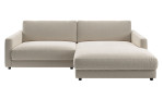 Beiges L-Sofa LASCONDO Hagerstown 2.0, schmale Armlehnen, Chaiselongue rechts, kurze schwarze Beine.