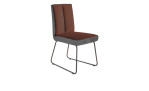 Stuhl Indigo mit einer schrägen Seitenansicht auf einem braunen Sitz und einem grauen Rücken aus Stoff.