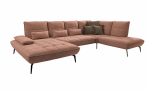 Komfort-Wohnlandschaft „vito Ticona Plus“ von Vito: rosa L-förmiges Sofa mit Sitztiefenverstellung und eleganten schwarzen Beinen.