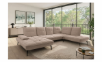 Vito Komfort-Wohnlandschaft Ticona Plus in Beige, L-förmig, mit Sitztiefenverstellung, in einem hellen Wohnzimmer.