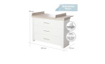 Wickelkommode Lucy mit 3 Schubladen, in der Farbe Weiß und einer Auflage in Luna Elm, mit Maßen