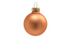 Ein einzelnes mattoranges Ornament aus der Christbaumkugel-Box 16er-Set, 3 cm Durchmesser, Goldkappe, auf weißem Hintergrund.