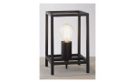 Die Casa Nova Tischleuchte Hamper ist eine moderne schwarze Metallleuchte mit Glühbirne und einem rechteckigen offenen Rahmen.