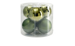 Die Christbaumkugel-Box 6er-Set enthält sechs 8 cm große grüne Glasornamente in glänzender und matter Ausführung.