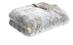 Die Mondo Fellimitatdecke Fluffy MONDO 150 x 200 cm ist eine weiche Kunstfelldecke mit einem beige-grau getupften Muster.