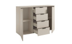 Kommode Linus in der Farbe Kaschmir, Schrägansicht mit geöffneten Türen und Schubladen